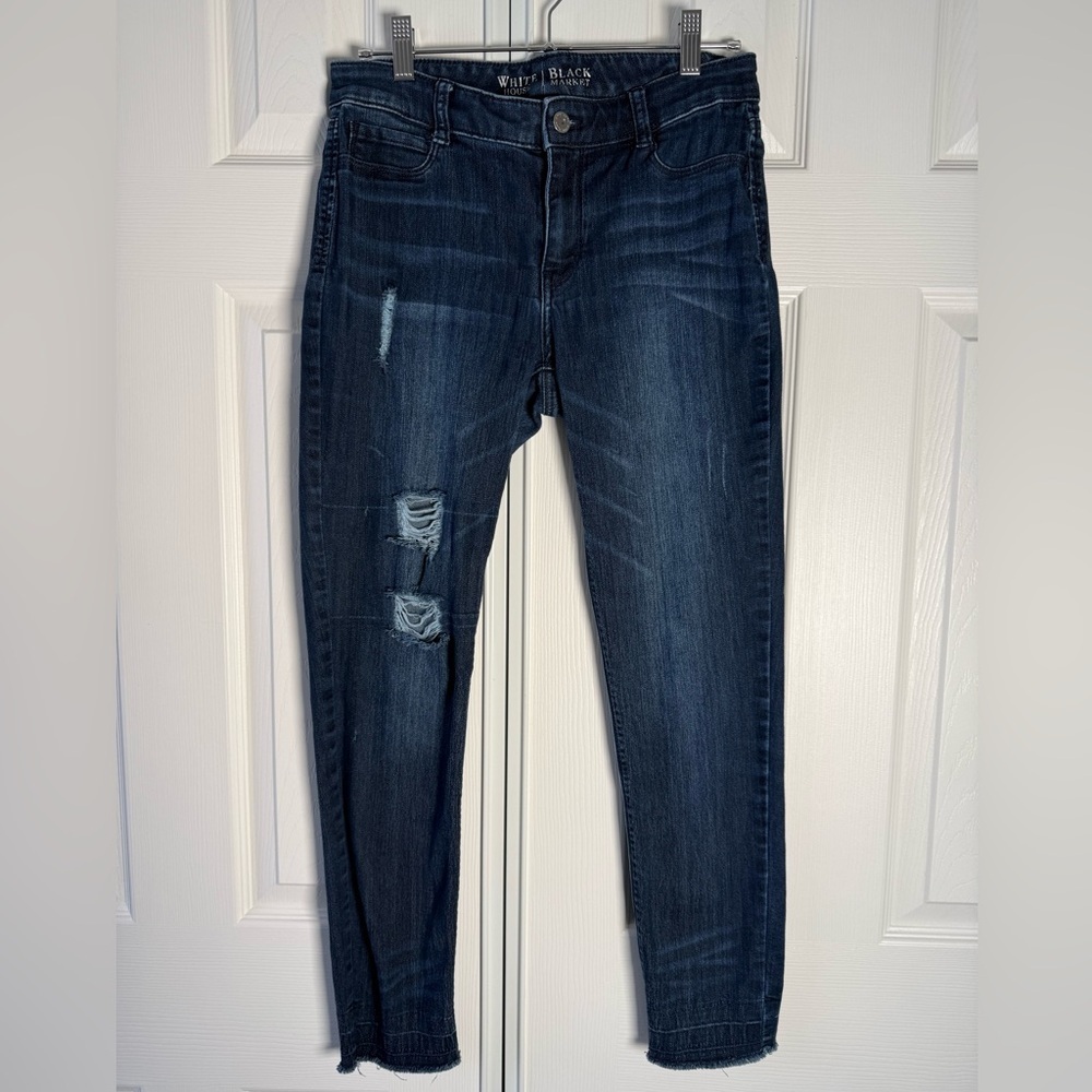 White House Black Market Dark Blue Denim Distressed Women's Jeans Size Small